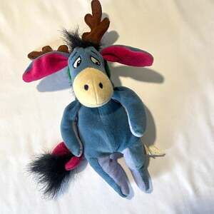 Disney Store Winnie The Pooh Mini Bean Bag Reindeer Eeyore Christmas Plush 9"